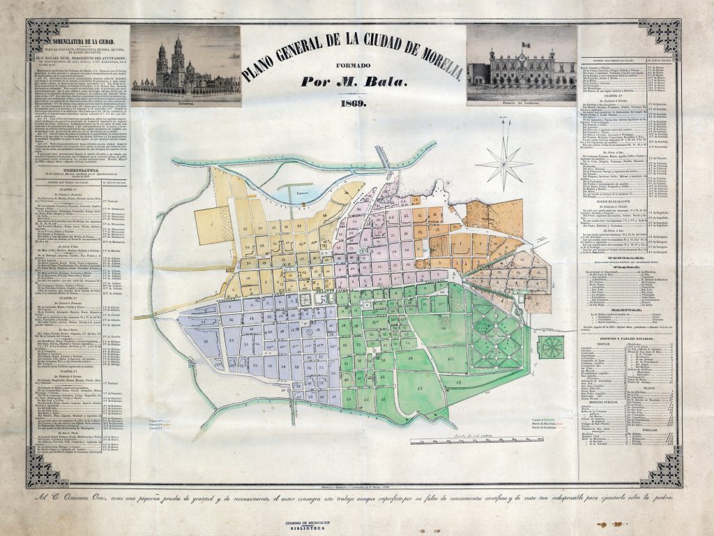 Plano General de la Ciudad de Morelia formado por M. Bala, 1869.
