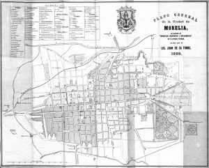 Plano General de la Ciudad de Morelia, por el Lic. Juan de la Torra, 1883.