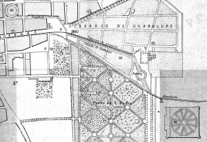 Parte suroriente de la ciudad en el plano de 1883, fragmento.