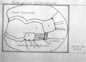 Croquis de los túneles de El Barreno, en el informe original de 1956.
