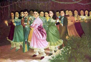 Procesión en una posada del siglo XIX.