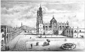 Litografía de la Catedral de Morelia 1842