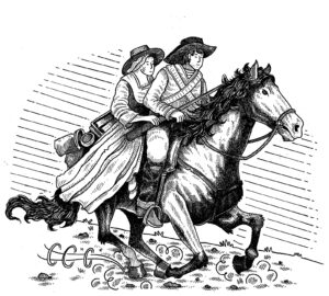 ...la tomó en sus brazos; la colocó en el caballo que montaba, bajó por la misma escalera de que se ha hablado; logró salir fuera, atravezó triunfante la plazuela, llamada entonces de Animas, y tomando por la calzada, , denominada hoy de México, llegó a la referida garita del Zapote, donde le esperaban los suyos.